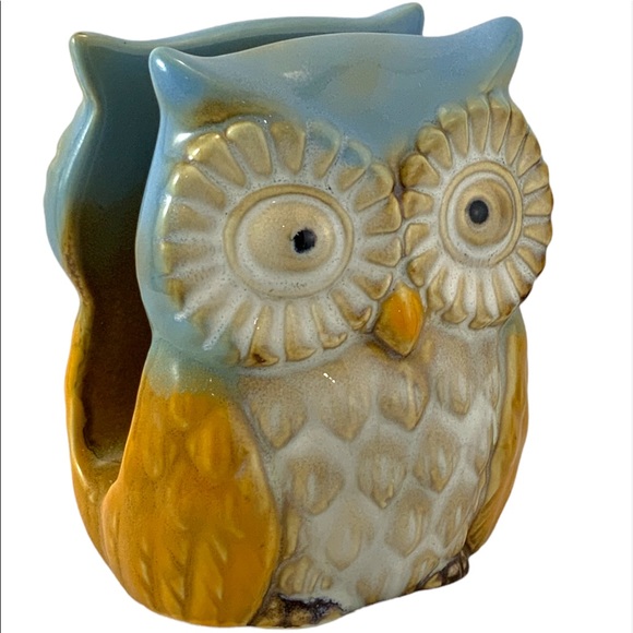 Owl Ceramic Kitchen 4 Piece Set Hand-Painted Functional Kitchen Art Blue Tan - Picture 3 of 9